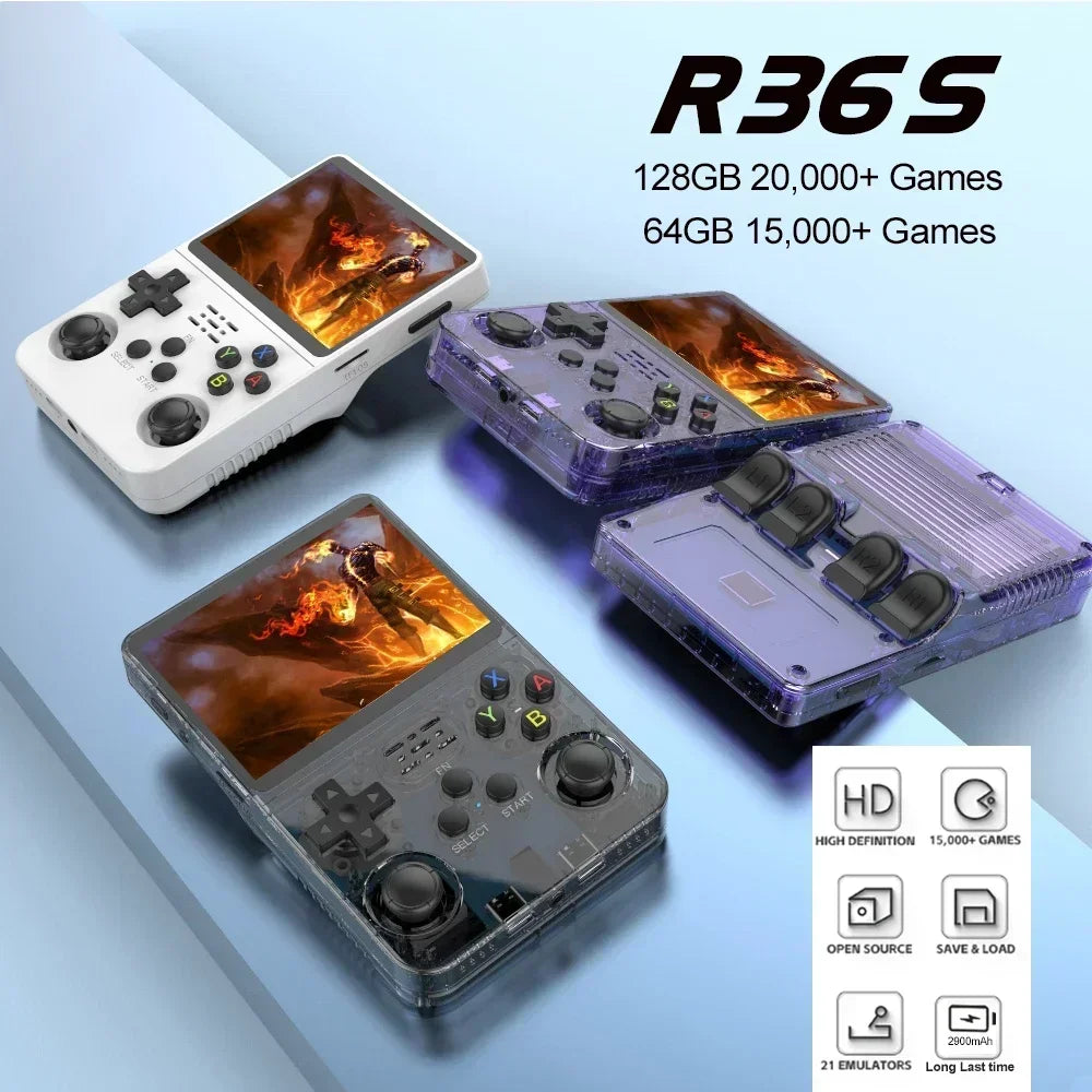 NEW R36S Retro Handheld Game Console Linux System 3.5 Inch IPS Screen Portable Pocket Video Player 64GB 128GB Games Kid Gift - DropZzzone